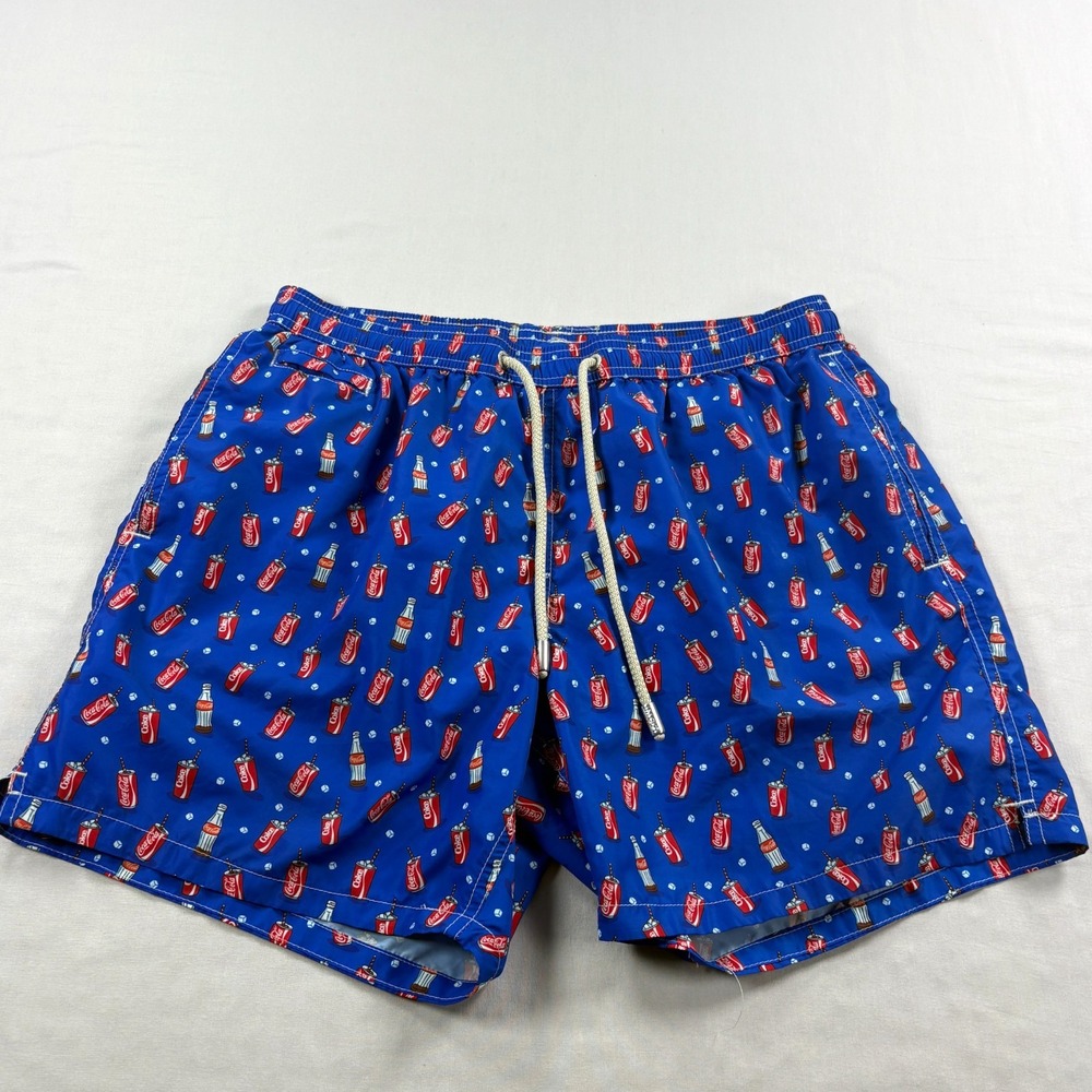 MC2 Saint Barth Swim Shorts Mens Medium Blue Coca Cola Print Bathing Suit